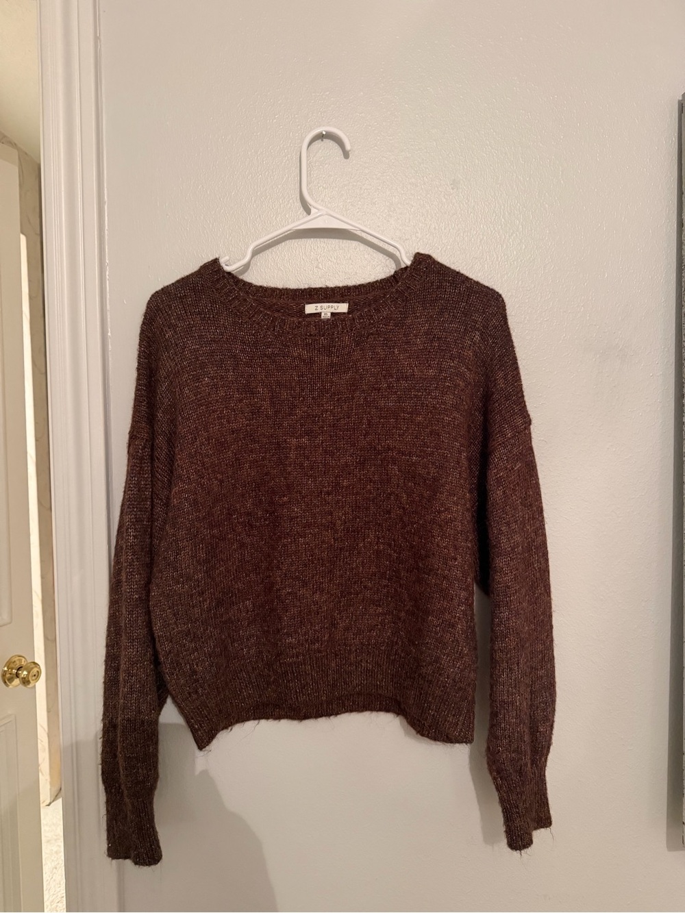 Z Supply Marled Brown Scoop Neck Knit Sweater
